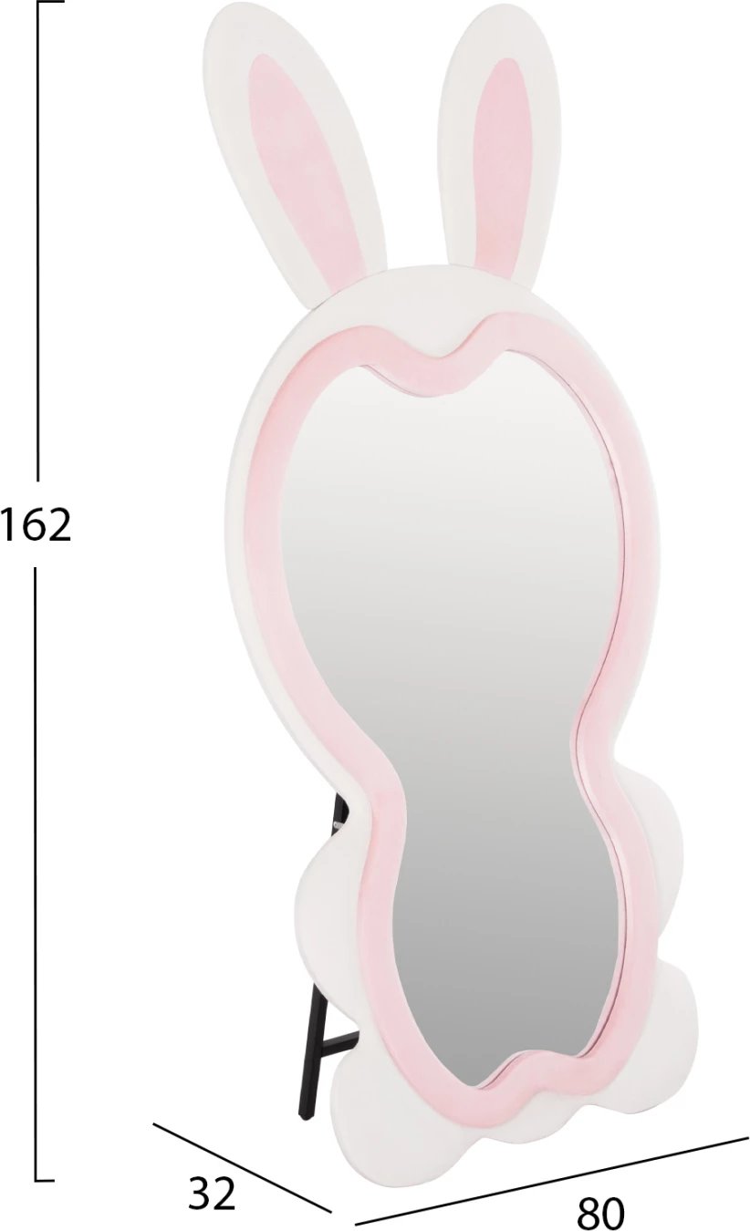 Pasqyrë për fëmijë në formë lepuri, MDF, ngjyrë rozë dhe bardhë, FH4489.01, 80x162 cm.
