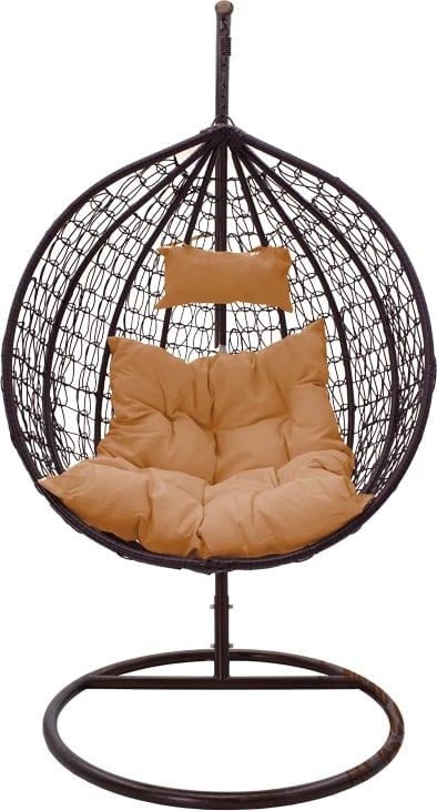 Karrige varëse për kopsht, metal-kafe, jastëk bezhë, 106x103x200cm