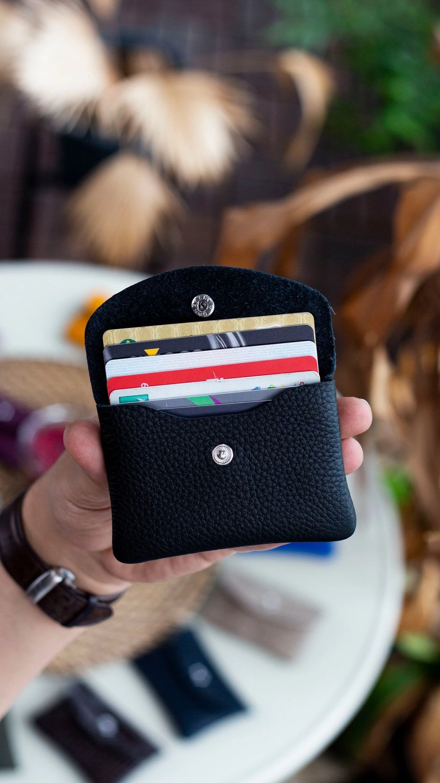 Mbajtës kartelash prej lëkure, Zoozie Bags, Murcia, i zi v2