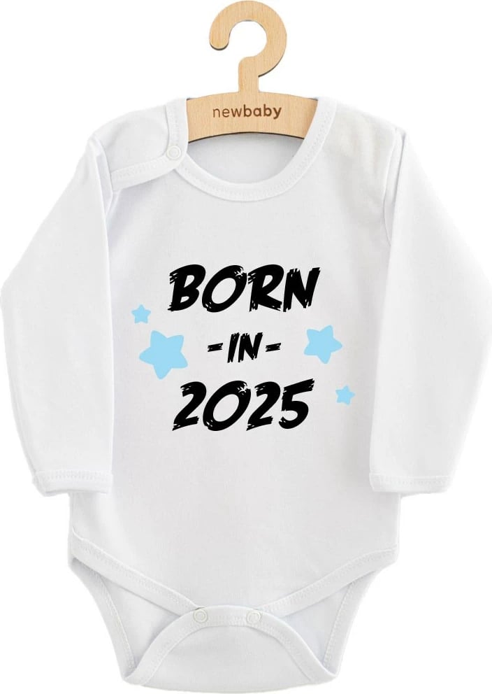 Bodi për bebe, New Baby, Born in 2025, 100% pambuk, mëngë të gjata, madhësi 62 (3-6m), e bardhë