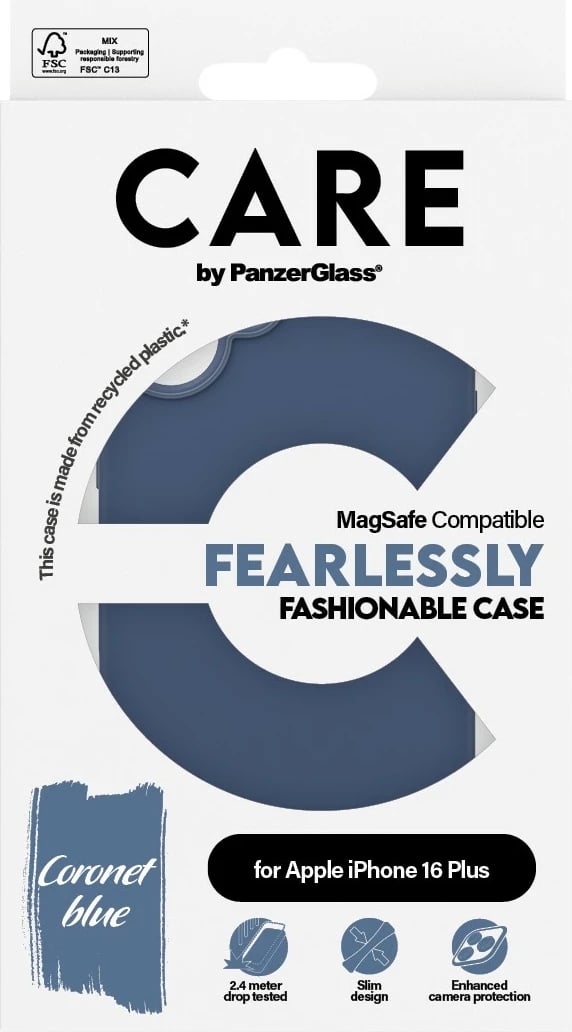 Mbështjellës PanzerGlass CARE Case MagSAFE për iPhone 16 Plus, blu