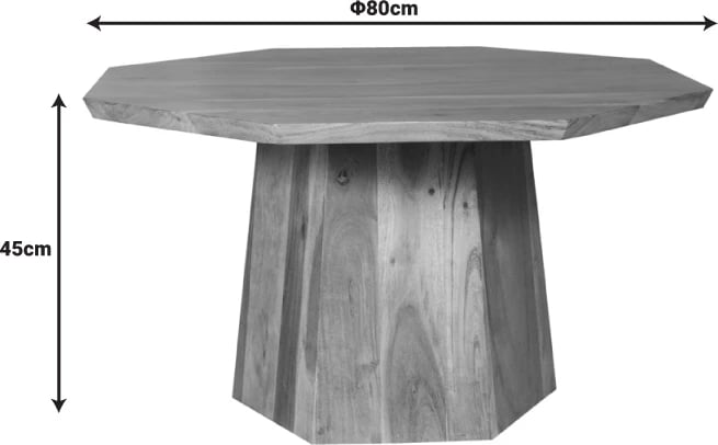 Tavolinë kafeje oktagonale, dru akacie, ngjyrë natyrale, D80x45cm