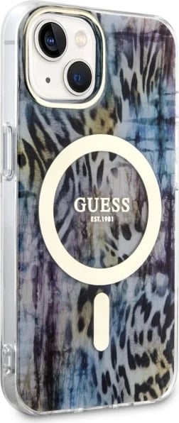 Mbështjellës Guess Leopard MagSafe për iPhone 14, Blu Mbështjellës Guess Leopard MagSafe për iPhone 14, Blu