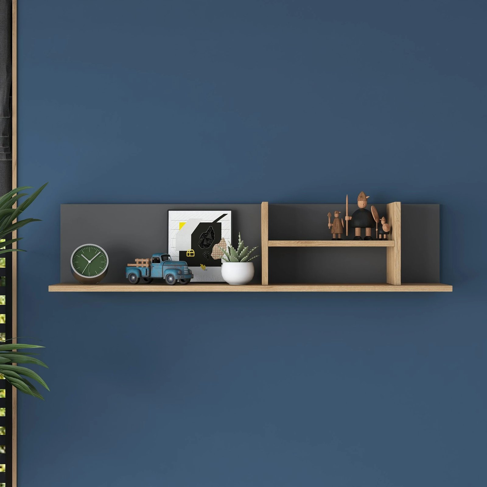 Raft muri Hanah Home, AE103 - 2640, ngjyrë arr dhe antracit, 120x25x19.8cm