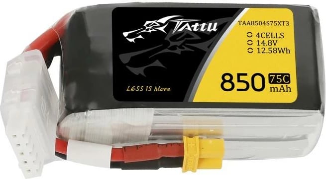 Bateri LiPo Tattu 850mAh 14.8V 75C 4S1P, XT-30
