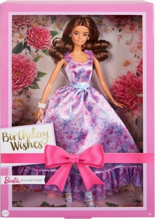 Kukull Barbie Signature Birthday Wishes HRM54, fustan me lule, rozë/vjollcë