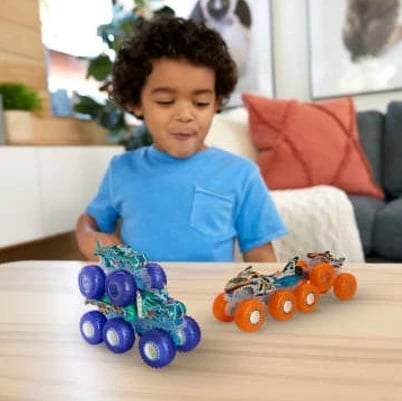 Set lodrash Hot Wheels Monster Trucks Power Smashers, Tiger Shark & Mega-Wrex, 1:64, shumëngjyrëshe