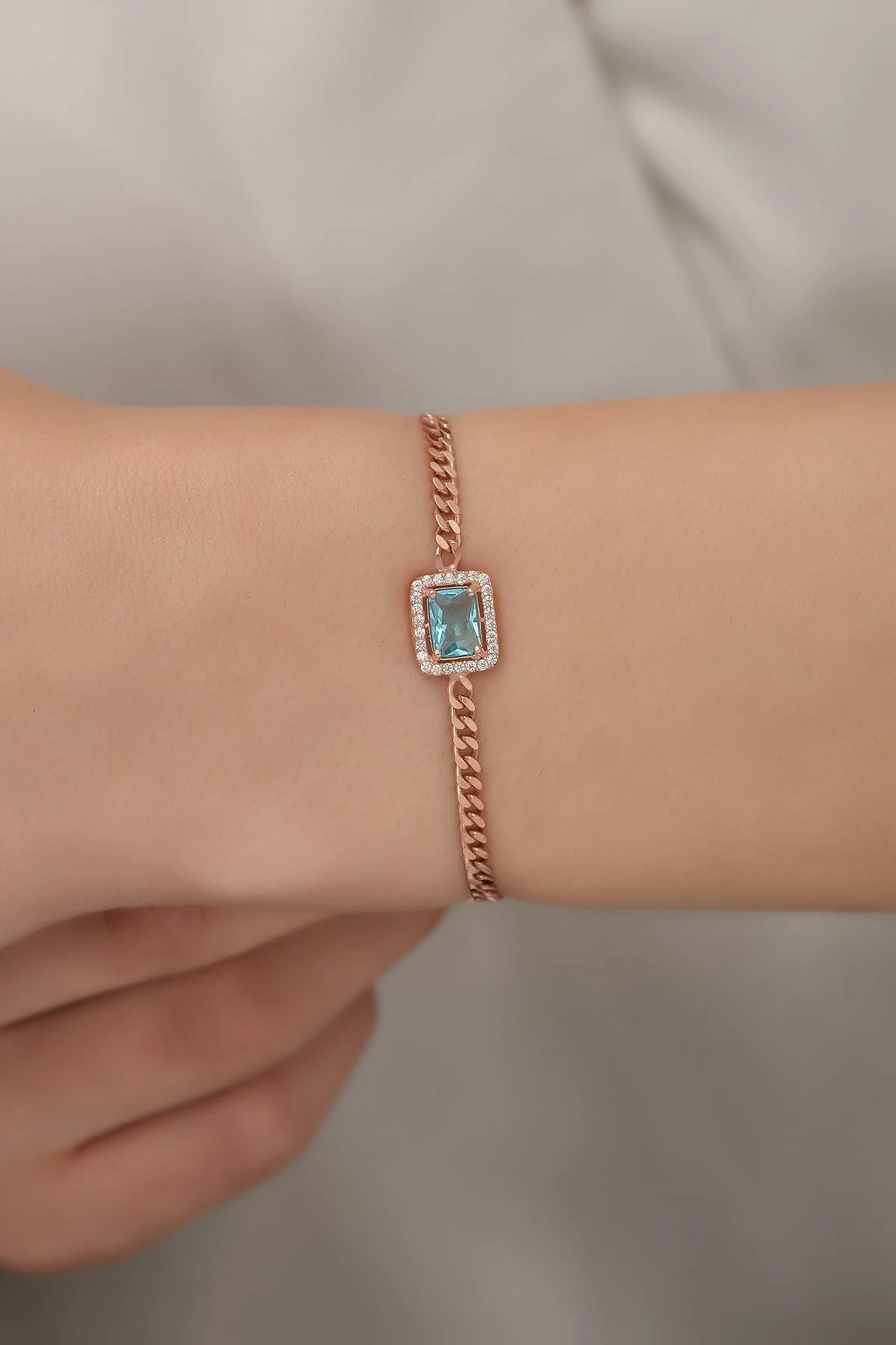 Byzylyk argjendi, ngjyrë rozë ari, gur zirkon blu, Jumeon, NRZ99296