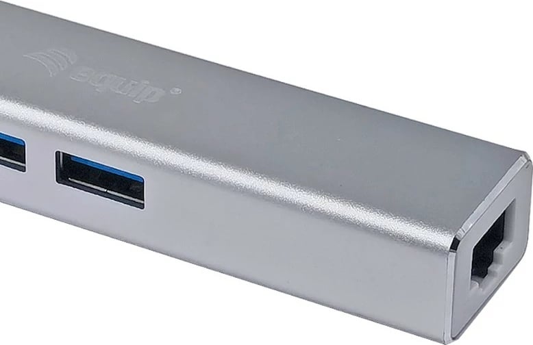 USB-C hub Equip 133481, 3 porte USB 3.0, Gigabit Ethernet, alumini, silver