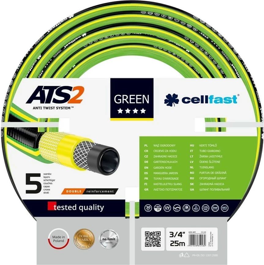 Zorrë kopshti Cellfast 15-120, 25m, 3/4", 5 shtresa, e gjelbër