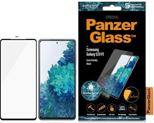 Xham mbrojtës PanzerGlass E2E Microfracture antibakterial për Samsung Galaxy S20 FE, me kornizë të zezë