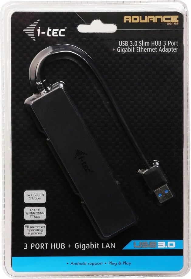 USB HUB i-tec U3GL3SLIM, 3 porta USB 3.0 + Gigabit Ethernet, i zi