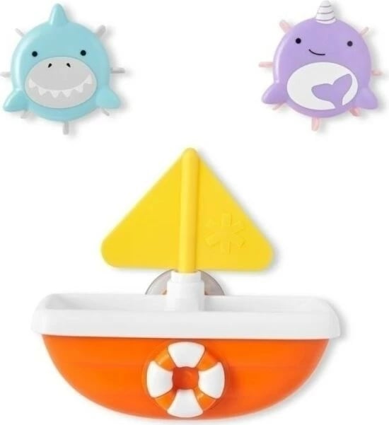 Lodër për banjë Skip Hop ZOO Tip & Spin Boat, set 3 pjesësh, multikolor
