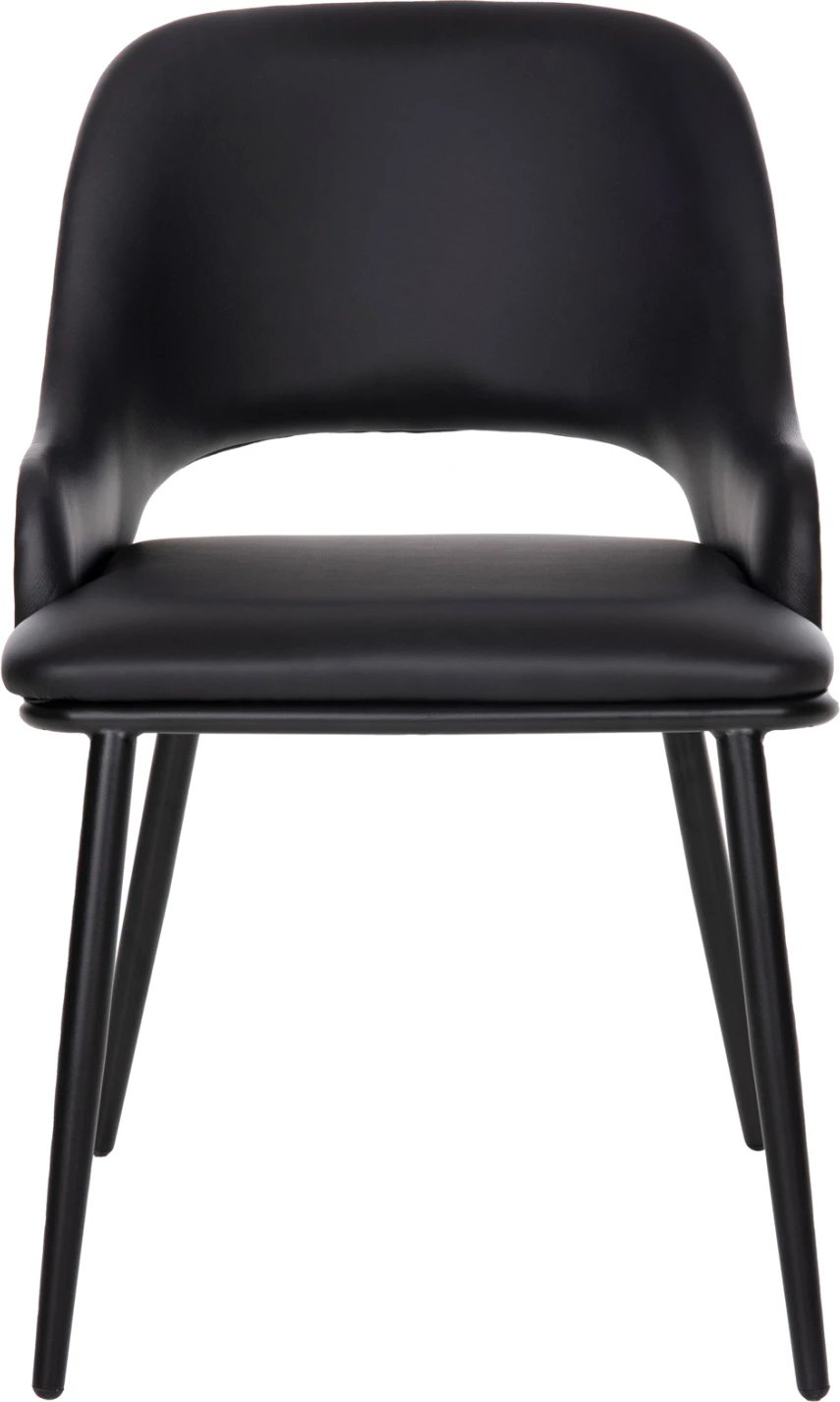 Karrige ngrënieje DELF FH9617.01 PU e zezë-këmbë metali të zeza-shpinë druri natyrale 48x55x76H cm., set prej 2 copë