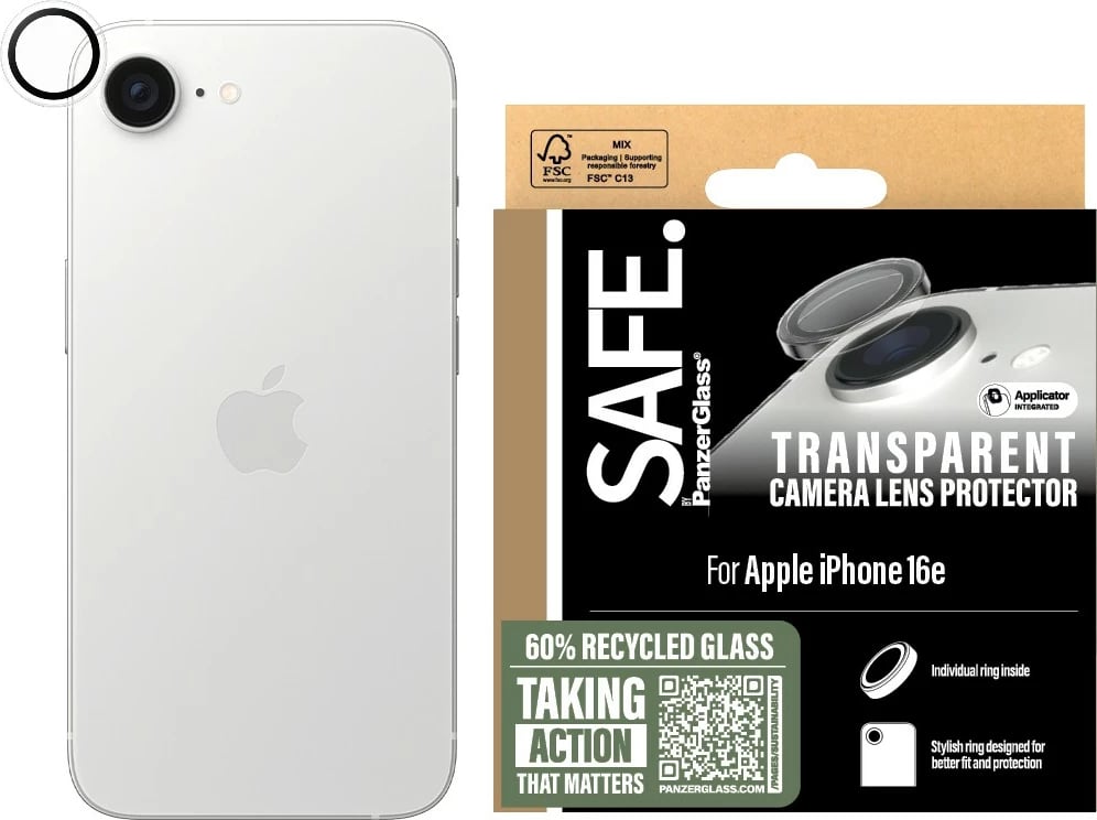 Mbrojtës kamerë PanzerGlass për iPhone 16e, transparent