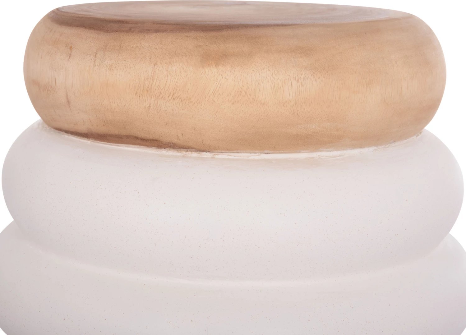 Tavolinë anësore PUFFAT, fibër-cement, ngjyrë e bardhë, sipërfaqe druri teak, FH18172.02, 45x46cm