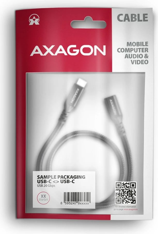 Kabllo zgjatues USB-C AXAGON BUCM32-CF05AB, 0.5m, 20Gbps, 240W, i zi