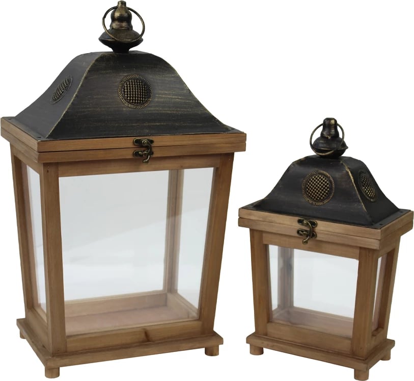 Set llambadarësh RAISA, 2 copë, dru natyral, xham, 28x20x49 cm