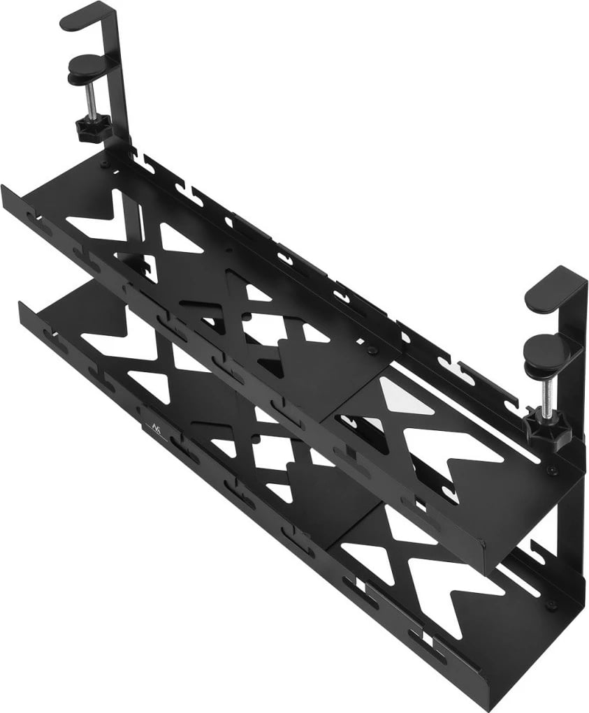 Organizator kabllosh nën tavolinë Maclean MC-102 B, dy-nivelësh, 433-728 mm, 5 kg, me 8 rripa velcro, i zi, set 1 copë