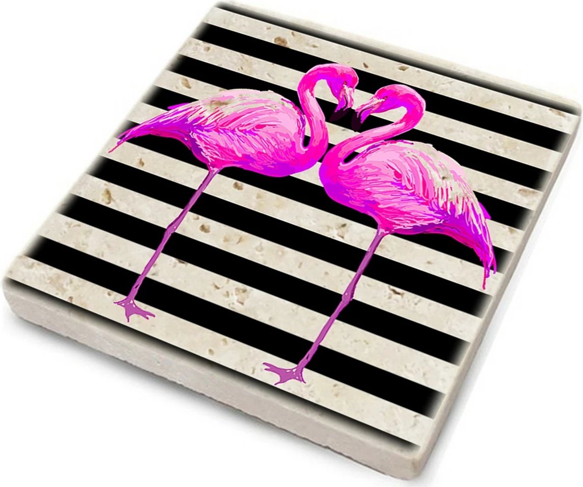 Nën gota prej guri natyral, flamingo, shumëngjyrëshe, set prej 4 copë, TBA4587470324