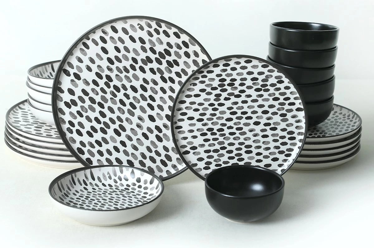 Set enësh për drekë, qeramikë, 24 copë, Hermia Concept, ngjyrë e zezë dhe e bardhë