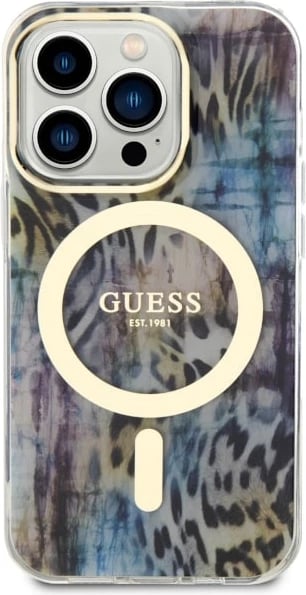 Mbështjellës Guess Leopard MagSafe për iPhone 14 Pro Max 6.7", Blu Mbështjellës Guess Leopard MagSafe për iPhone 14 Pro Max 6.7", Blu