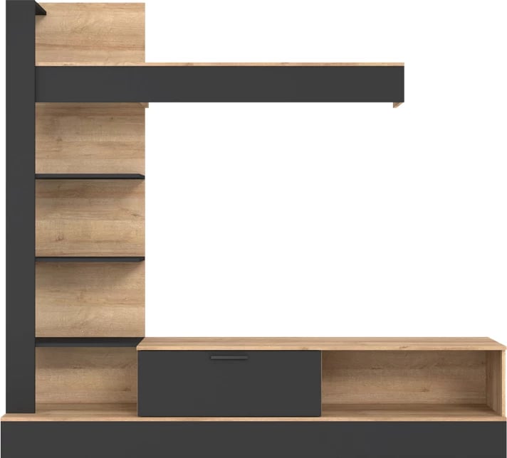 Kompleks dhome ndeje Dranko, melaminë, ngjyrë zezë-lisi, 205x41.5x192cm