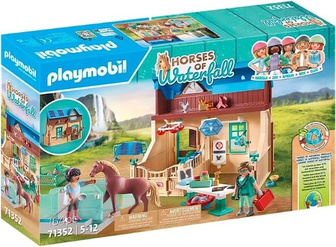 Set lodrash Playmobil Horses of Waterfall 71352 me figura kuajsh dhe klinikë veterinare, shumëngjyrëshe