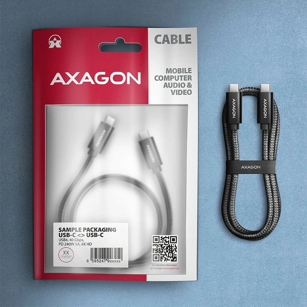 Kabllo USB-C në USB-C AXAGON BUCM4X-CM10AB, 1m, USB4 Gen 3x2, 240W, 8K, E zezë