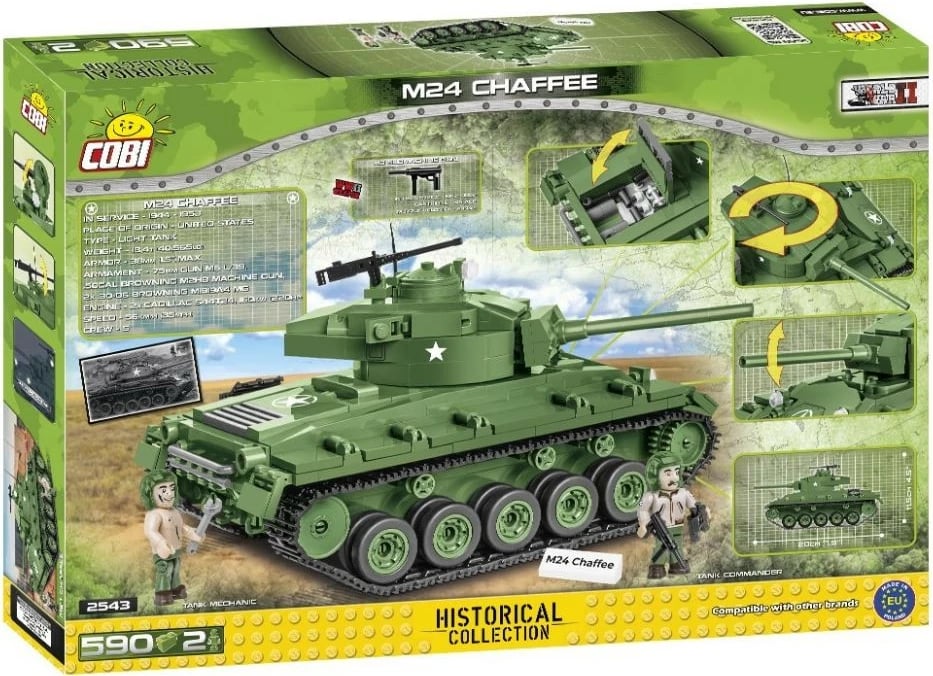 Set lodrash Cobi Klocki M24 Chaffee, 590 pjesë, 2 figura, Jeshile