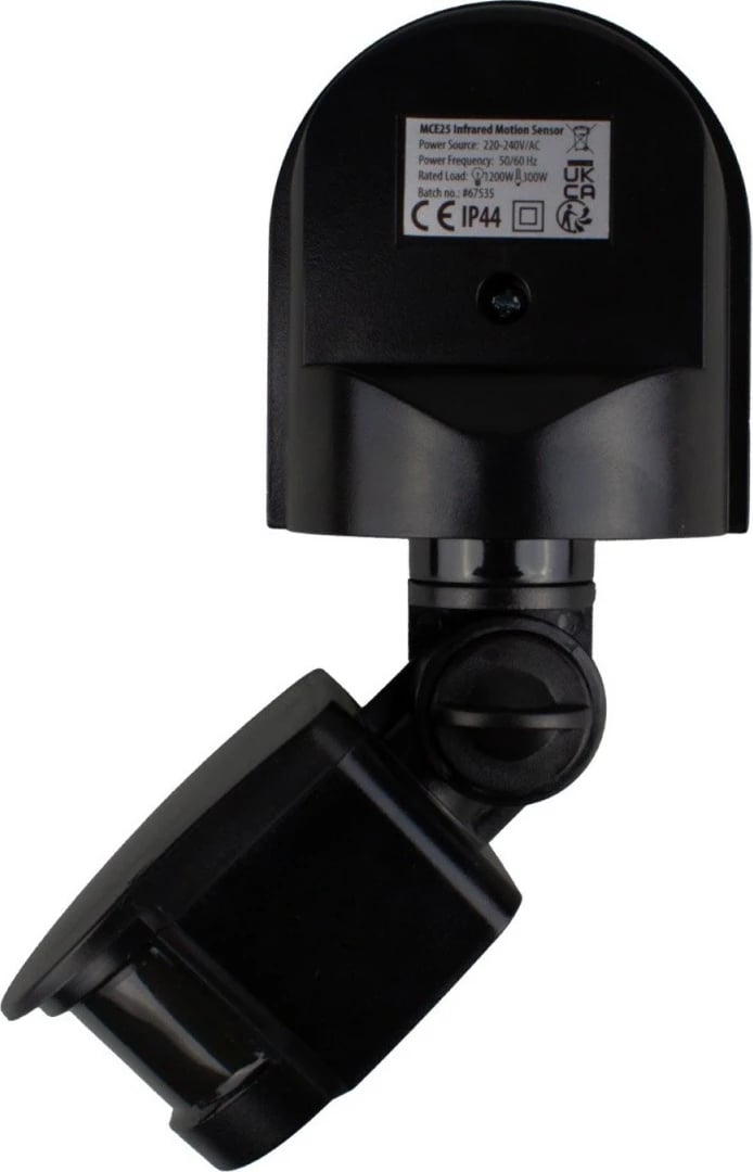 Sensor lëvizjeje dhe muzgu Maclean MCE25 B/B 180°, 1200W max, rreze 5–12 m, IP44, i zi