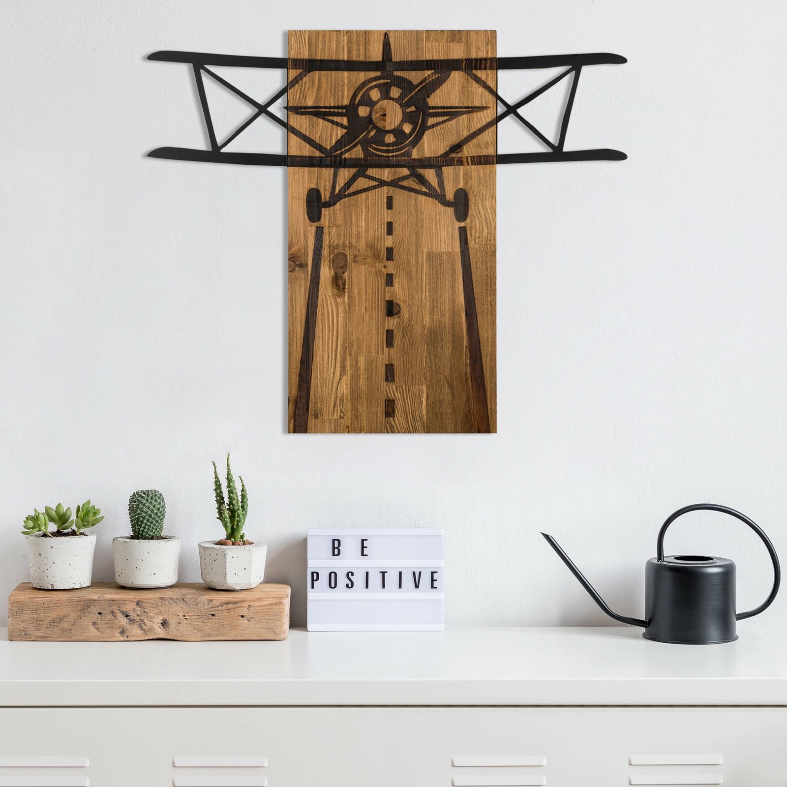 Aksesor dekorativ për mur, dru dhe metal, Wallity, Vecivi, ngjyrë e zezë dhe arre, 68x58cm