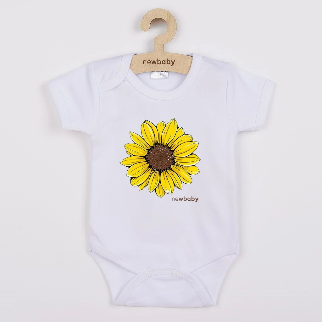 bodi bebe, NEW BABY, Sunflower, 100% pambuk OEKO-TEX, mëngë të shkurtra, madhësia 86 (12-18m), e bardhë