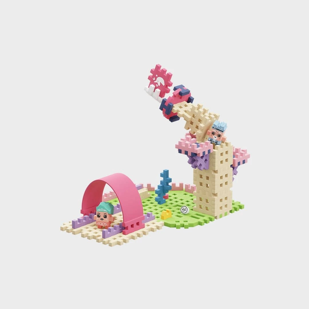 Set lodrash ndërtimi Marioinex Waffle Mini Blocks Magic Tower, 80 elemente, me figurina, për vajza