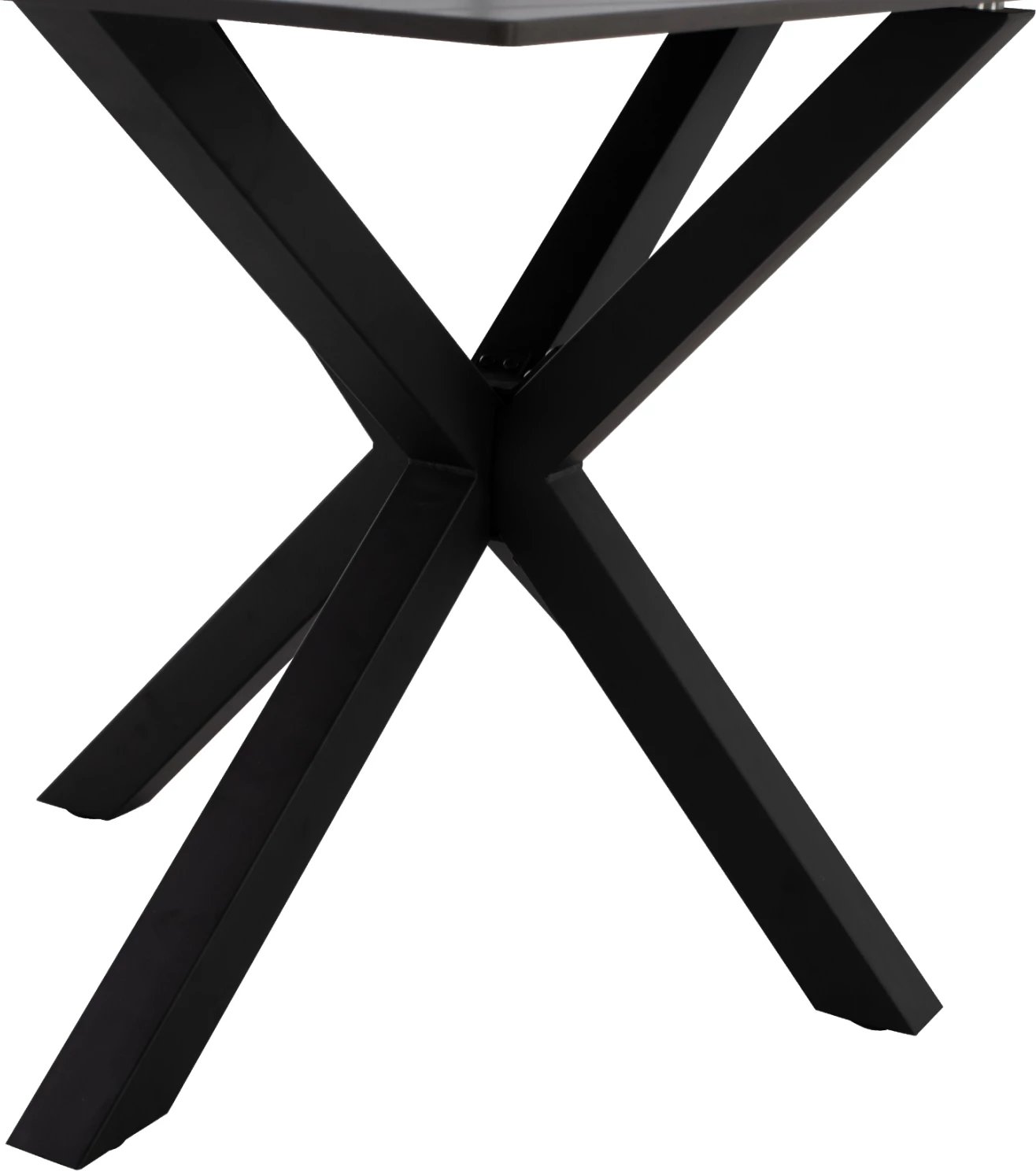 Tavolinë për ngrënie, gur i sinteruar, këmbë metali të zeza, 160x90x75 cm