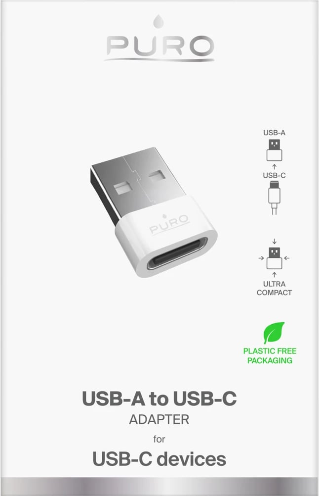 adapter USB Puro USB-C në USB-A, USB 2.0 480 Mbps, i bardhë