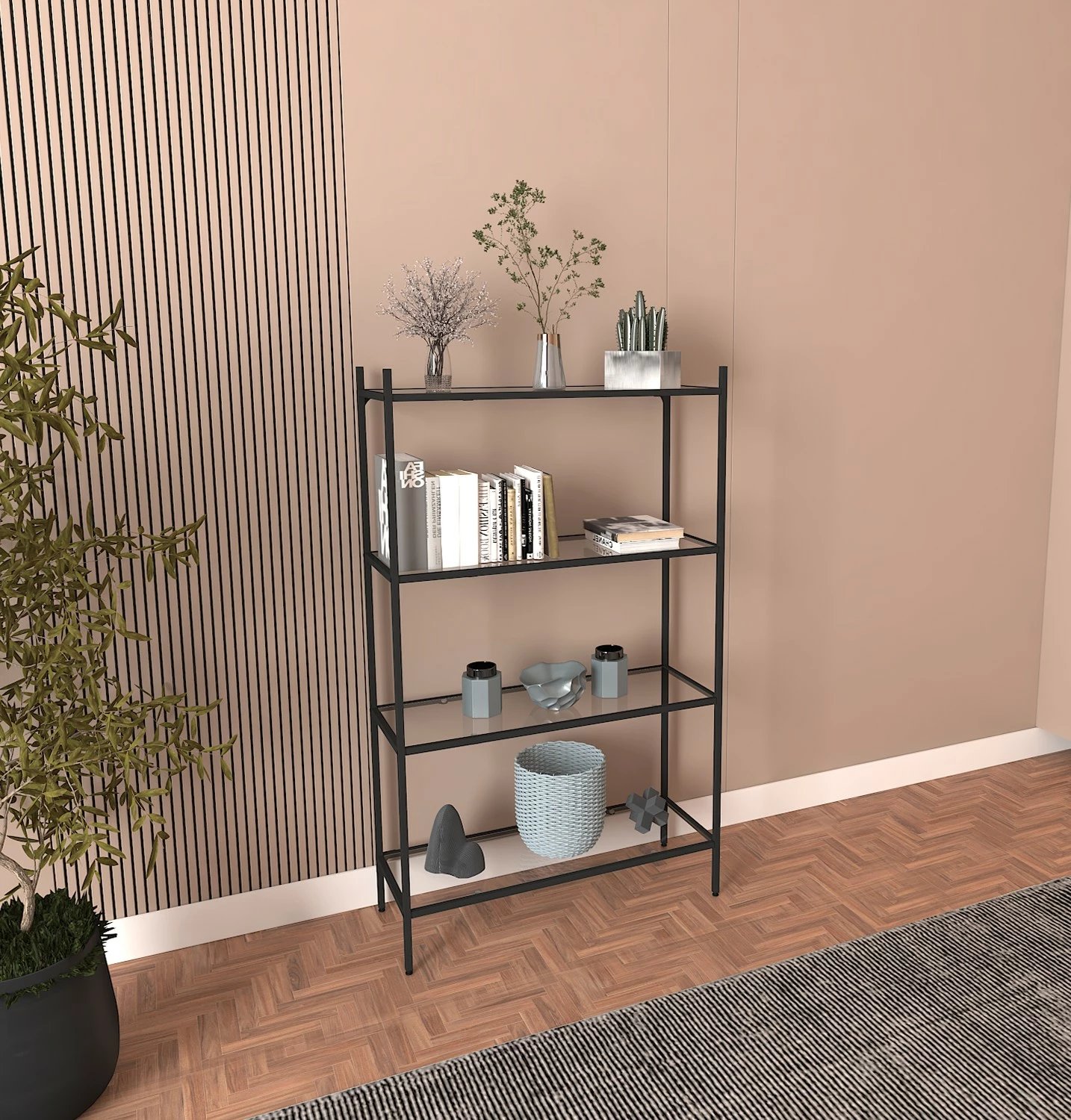 Raft librash Hanah Home Marta, ngjyrë e zezë, xham