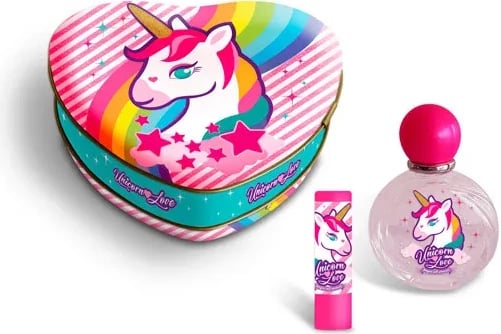 Set parfum Eau de Toilette dhe buzëkuq Cartoon Lorenay Unicorn Love unisex 50ml