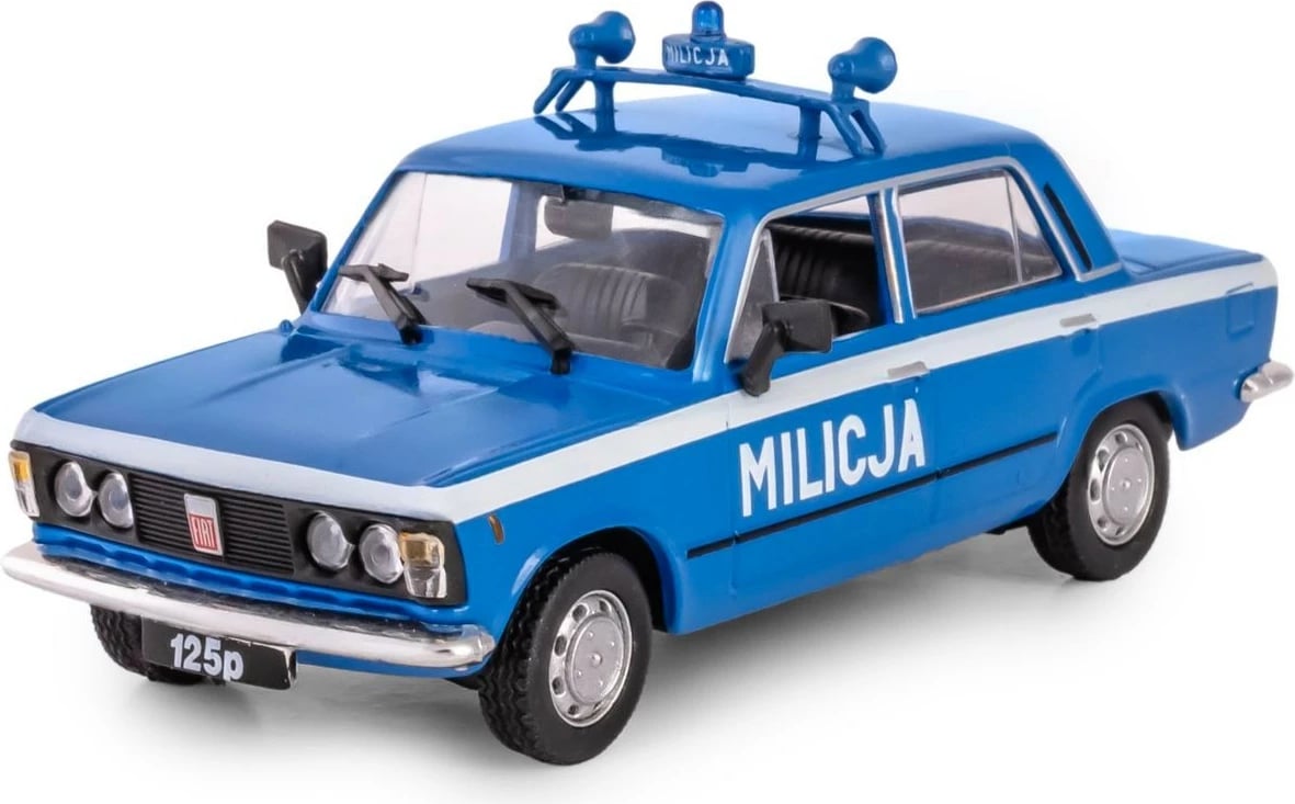 Makine lodër Daffi Fiat 125P Milicja, 1:43, metal/plastik, blu/bardhë