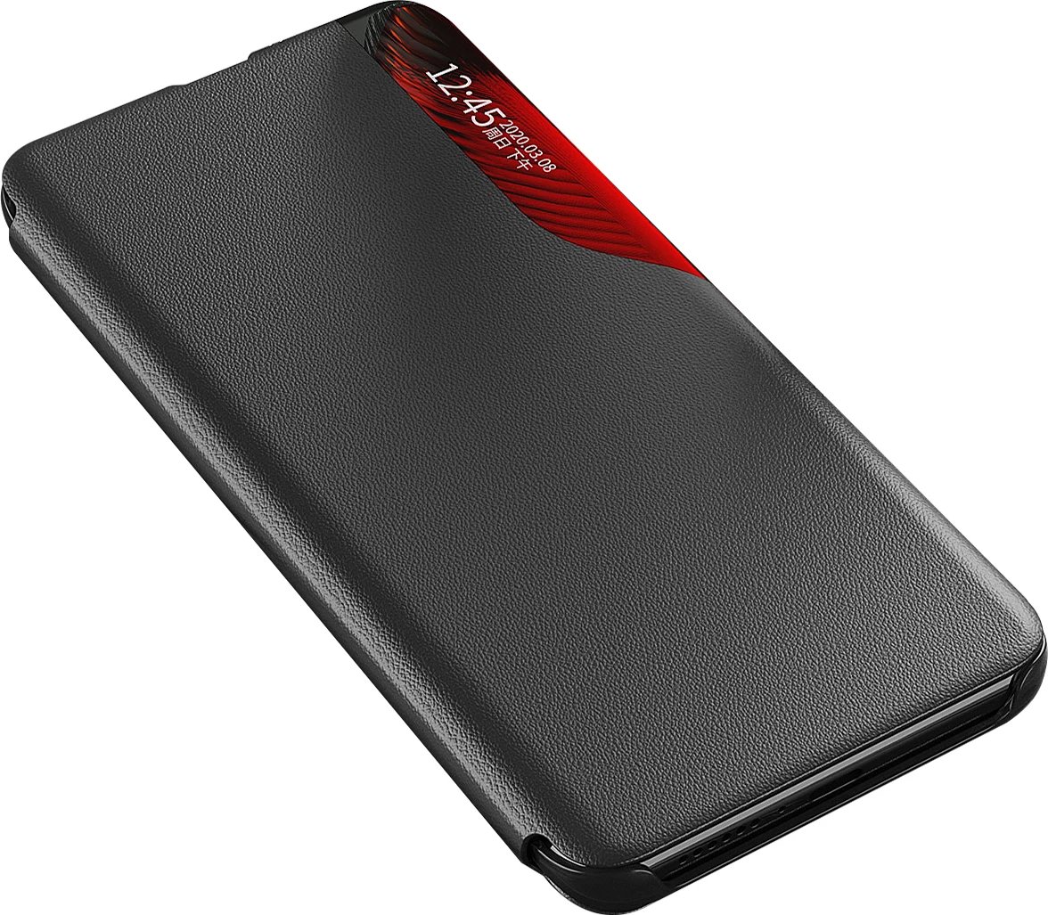 Mbështjellës Hurtel Eco Leather View Case për Samsung Galaxy S22+, me kapak dhe mbajtëse, Kuq