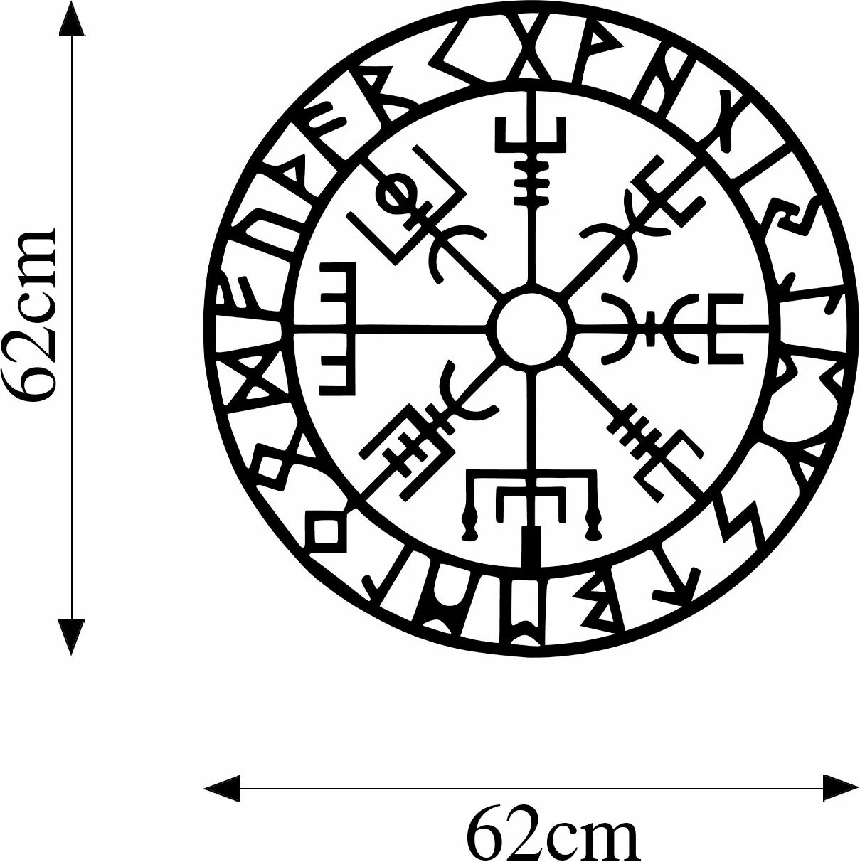 Aksesor dekorativ metalik për mur, Wallity Vegvisir 6, ngjyrë e zezë, 62x62cm