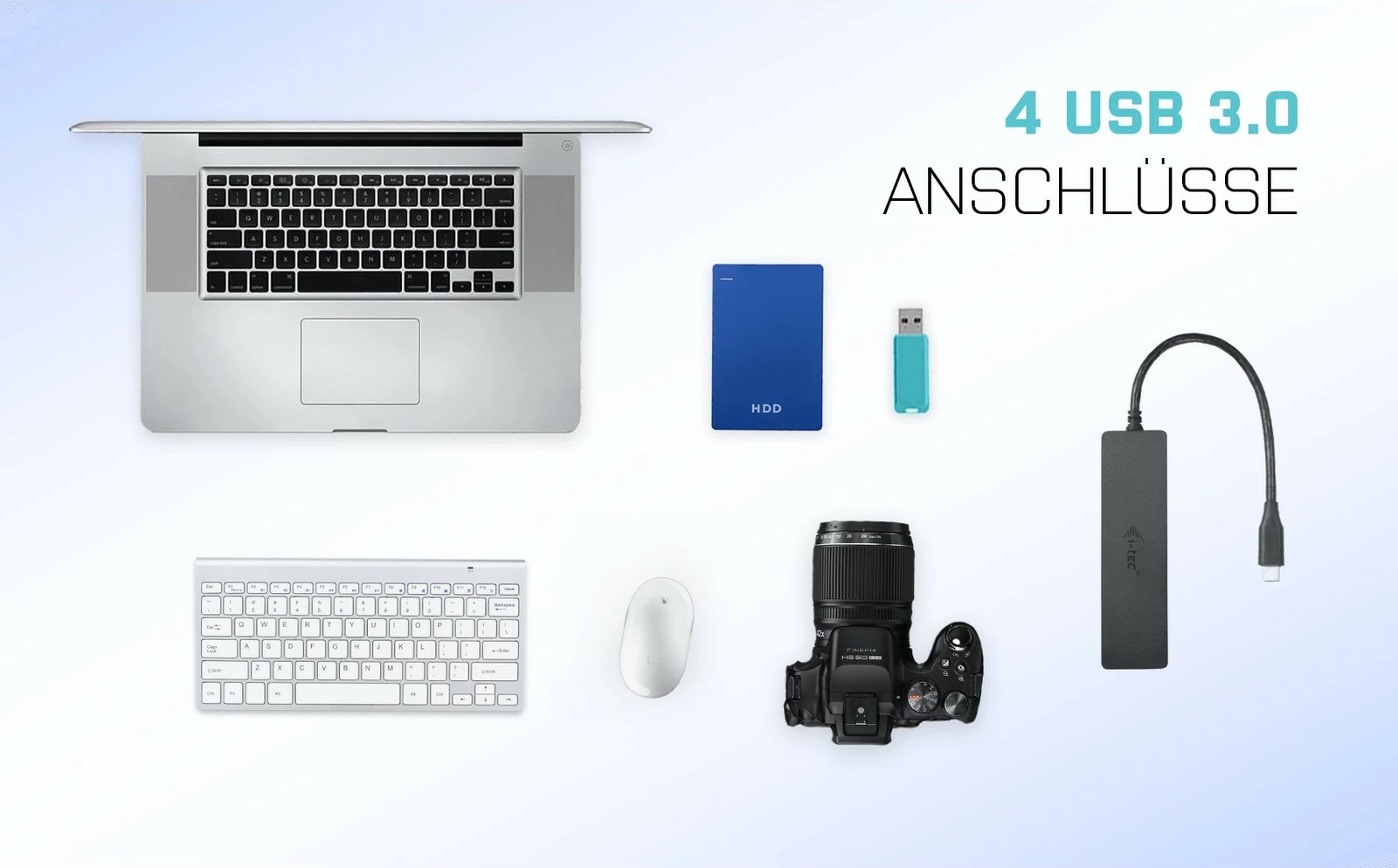 HUB USB-C I-Tec Advance, 4 porta, 5000 Mbit/s, e zezë