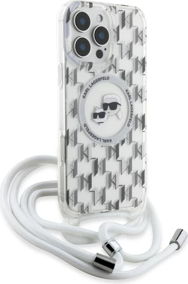 Mbështjellës Karl Lagerfeld IML Crossbody Monogram Karl & Choupette Head MagSafe për iPhone 16 Pro Max, Transparent