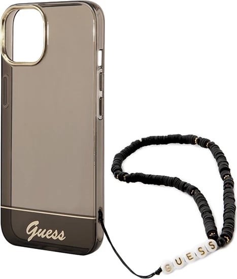 Mbështjellës Guess GUHCP14SHGCOHK për iPhone 14 6.1", me rrip perlë, i zi