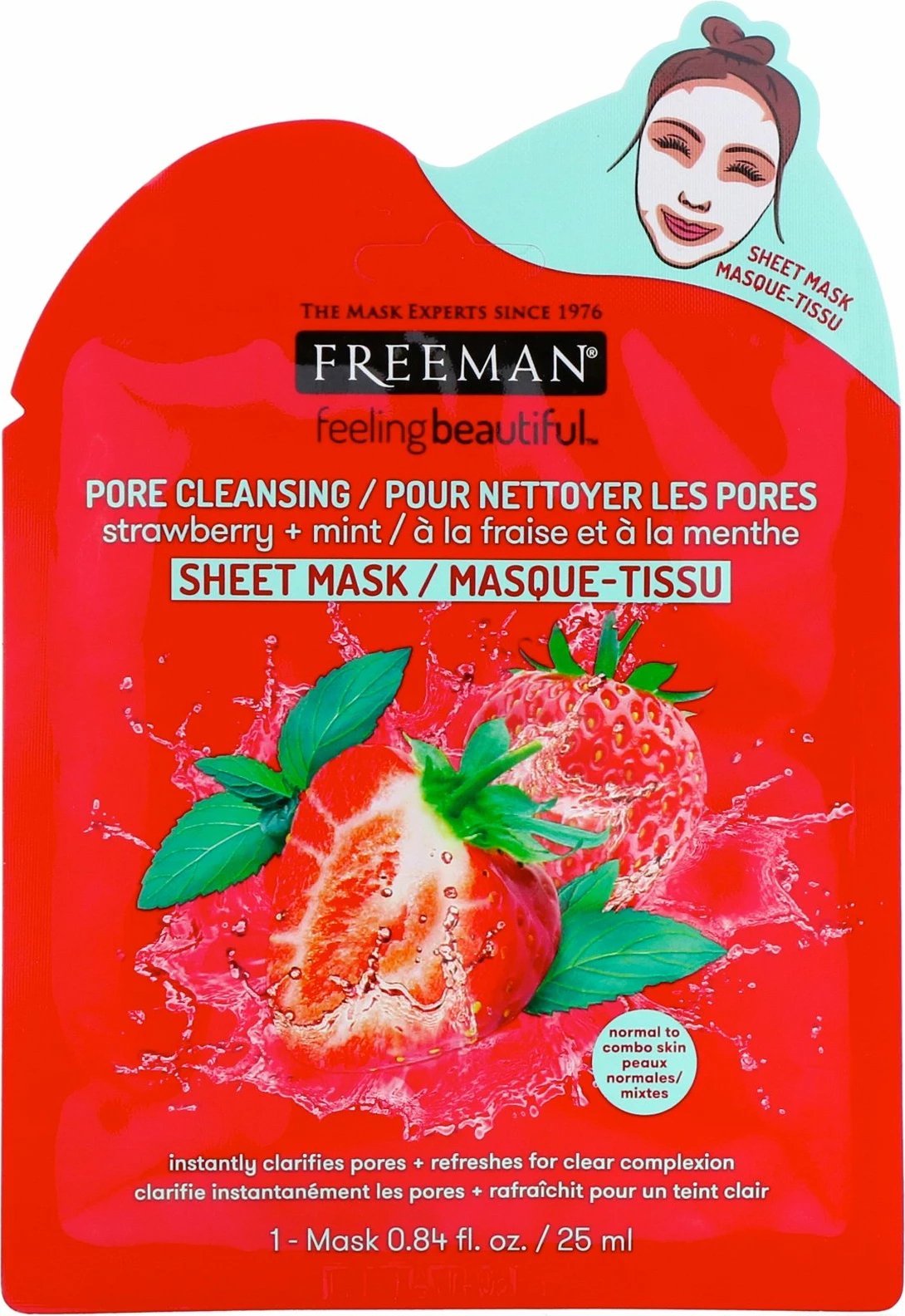 Maskë për fytyrë Freeman Pore Cleansing Sheet Mask Strawberry+ Mint, 25ml