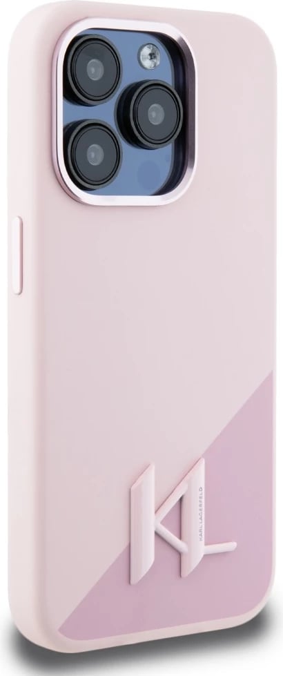 Mbështjellës Karl Lagerfeld Silicone Shadow Metal Initial MagSafe për iPhone 15 Pro, Rozë
