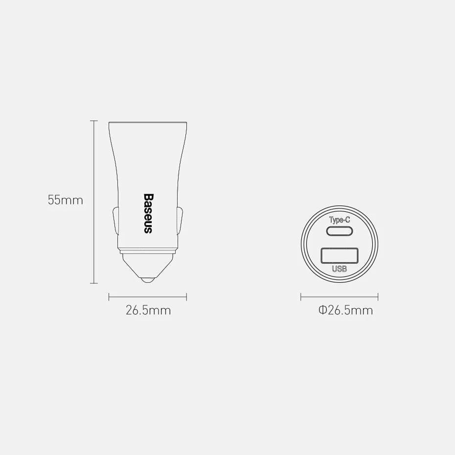 Karikues veture Baseus Golden Contactor Pro, 40W, 2 porta USB-A/USB-C, me kabllo USB-C, Gri