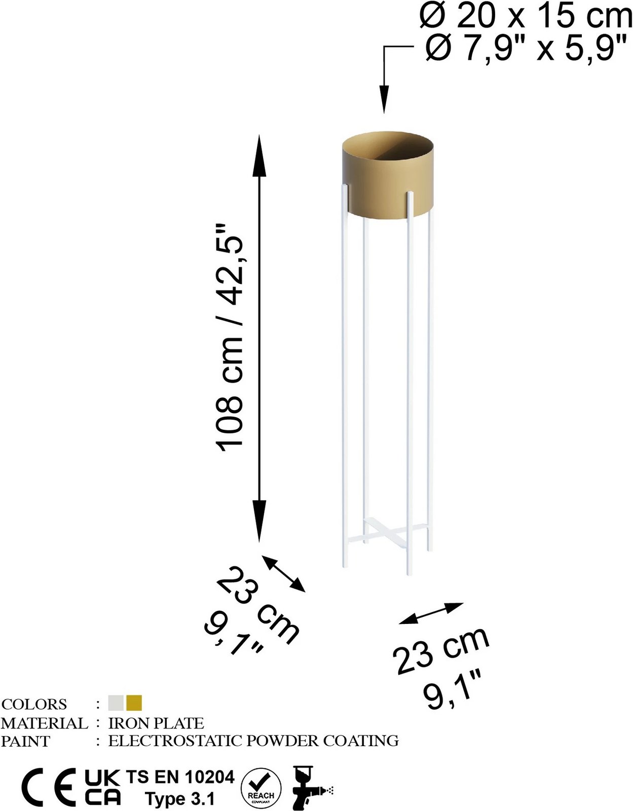Vazo dekorative Aberto Design, GED-024-C, e bardhë dhe e artë
