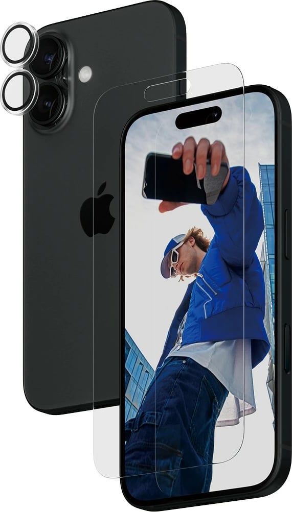 Mbrojtës ekrani PanzerGlass për iPhone 16, transparent, set 2-në-1