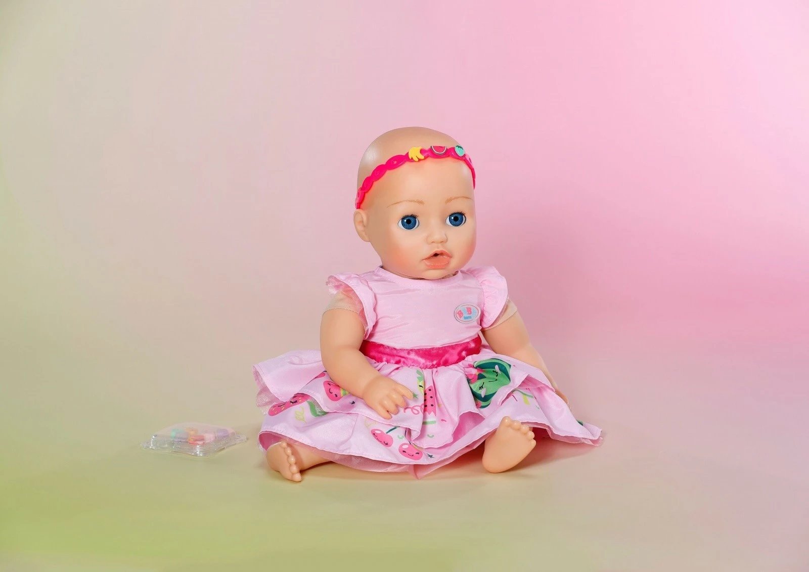 Fustan kukulle, Baby Born, Pin-Play Dress 43 cm, rozë, set me shirit koke dhe pins